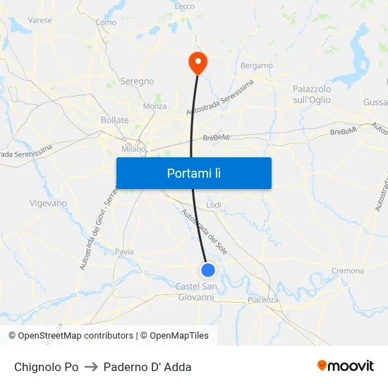 Chignolo Po to Paderno D' Adda map