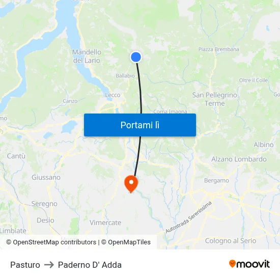 Pasturo to Paderno D' Adda map