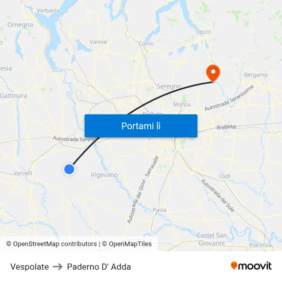 Vespolate to Paderno D' Adda map
