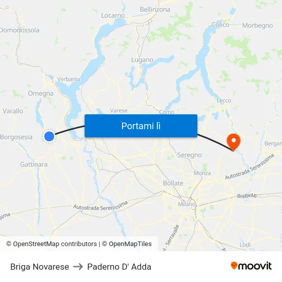 Briga Novarese to Paderno D' Adda map