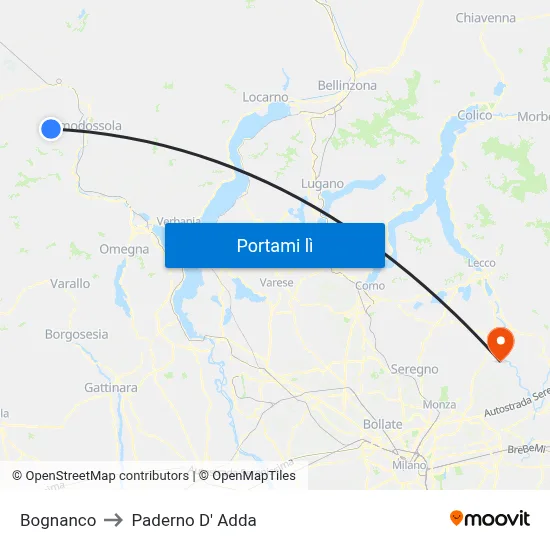 Bognanco to Paderno D' Adda map