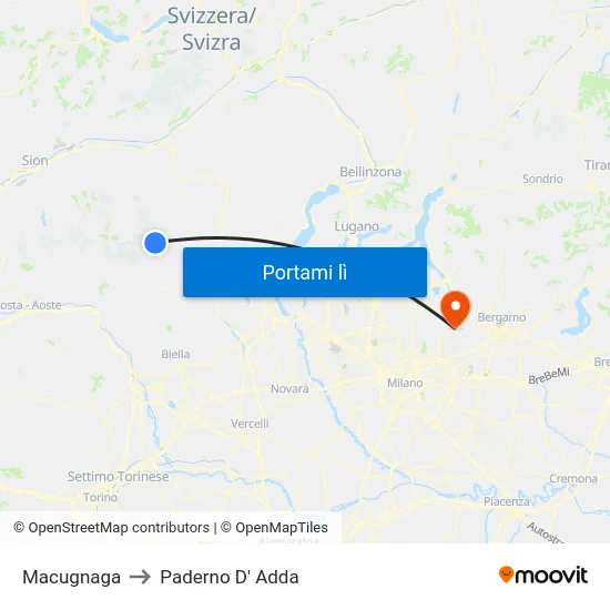 Macugnaga to Paderno D' Adda map