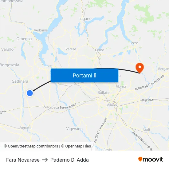 Fara Novarese to Paderno D' Adda map