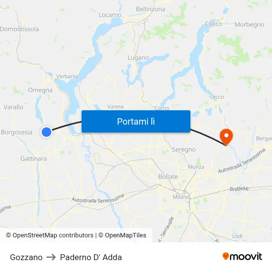 Gozzano to Paderno D' Adda map
