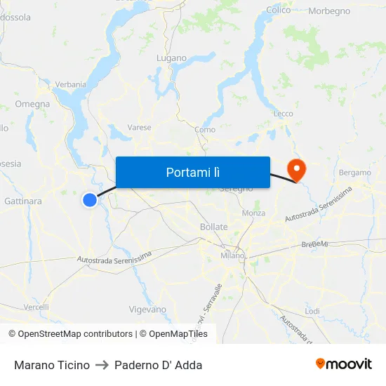 Marano Ticino to Paderno D' Adda map