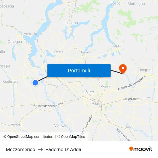 Mezzomerico to Paderno D' Adda map