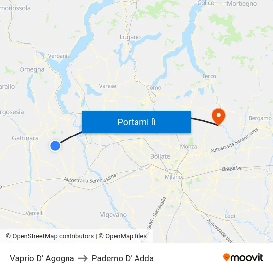 Vaprio D' Agogna to Paderno D' Adda map