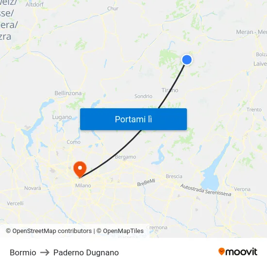 Bormio to Paderno Dugnano map