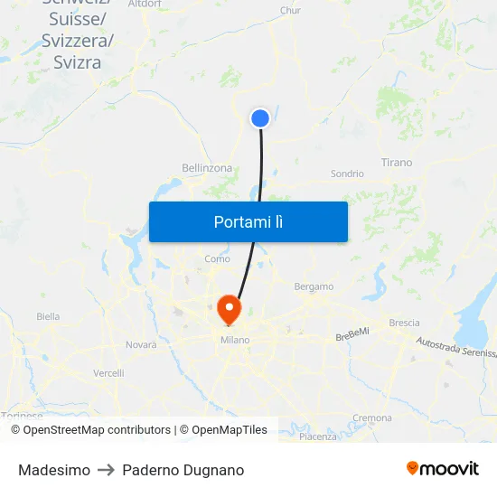 Madesimo to Paderno Dugnano map