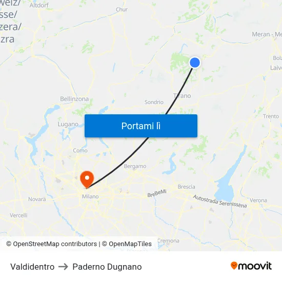 Valdidentro to Paderno Dugnano map