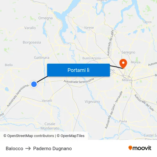 Balocco to Paderno Dugnano map