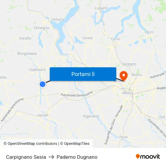 Carpignano Sesia to Paderno Dugnano map