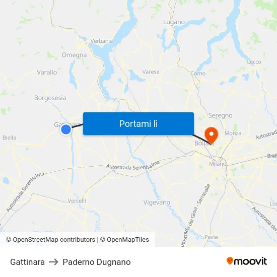 Gattinara to Paderno Dugnano map