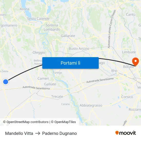 Mandello Vitta to Paderno Dugnano map