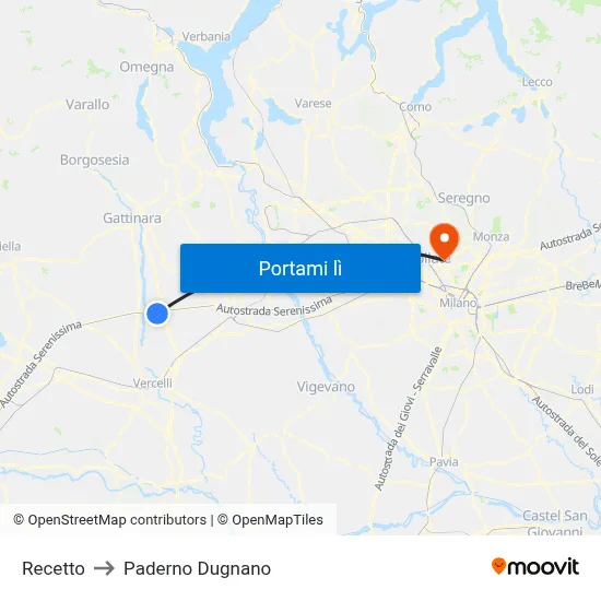 Recetto to Paderno Dugnano map