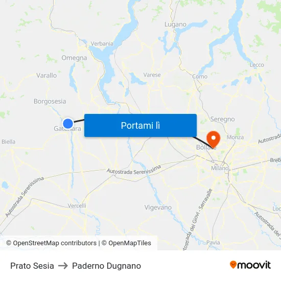 Prato Sesia to Paderno Dugnano map