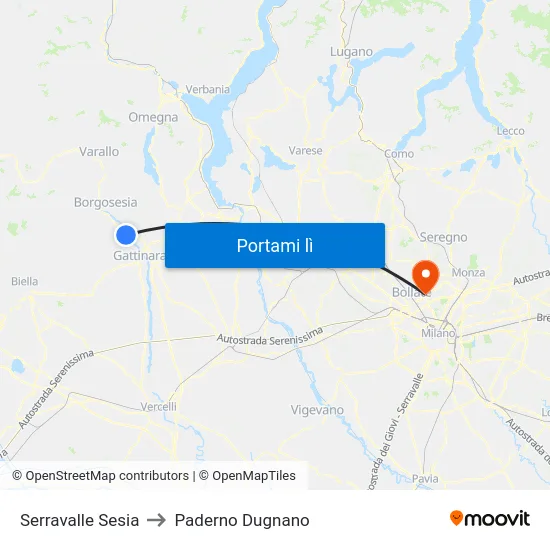 Serravalle Sesia to Paderno Dugnano map
