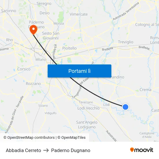 Abbadia Cerreto to Paderno Dugnano map