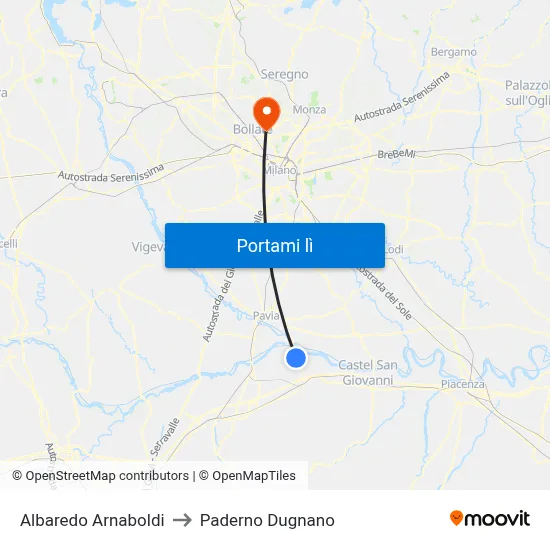 Albaredo Arnaboldi to Paderno Dugnano map