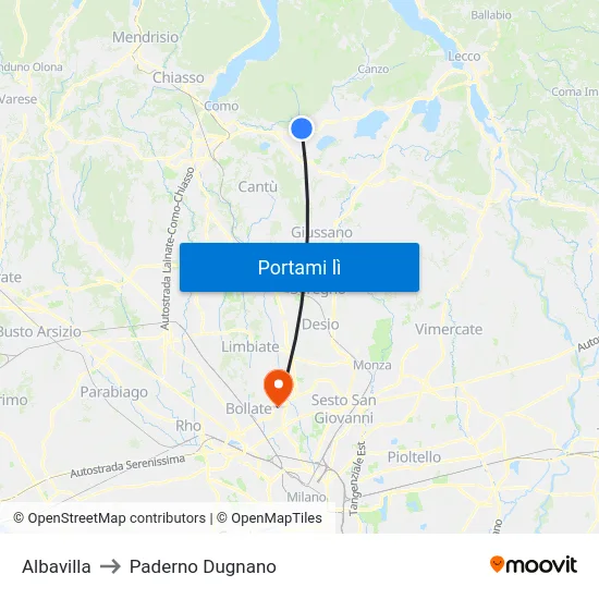 Albavilla to Paderno Dugnano map