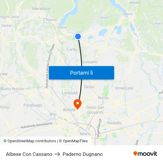 Albese Con Cassano to Paderno Dugnano map