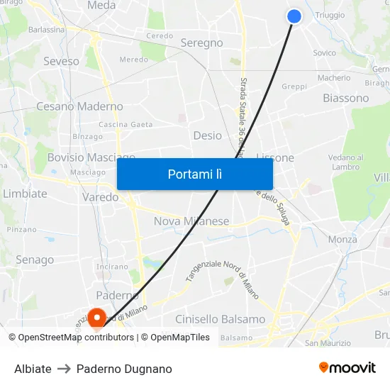 Albiate to Paderno Dugnano map