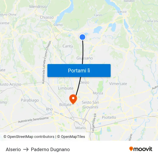 Alserio to Paderno Dugnano map