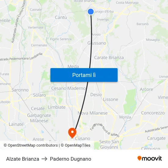 Alzate Brianza to Paderno Dugnano map