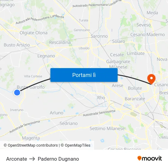 Arconate to Paderno Dugnano map
