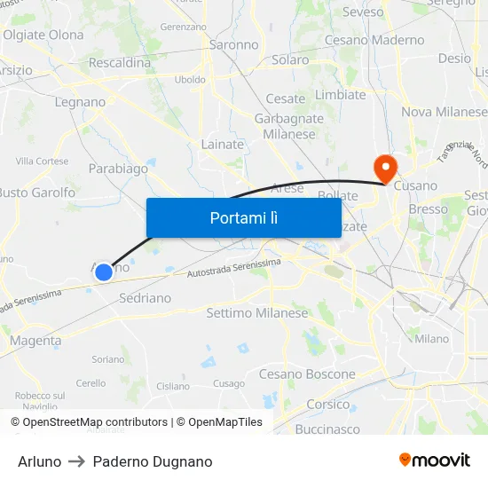 Arluno to Paderno Dugnano map
