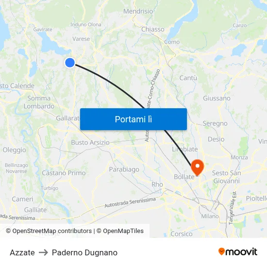 Azzate to Paderno Dugnano map