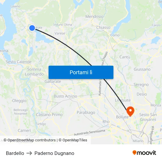 Bardello to Paderno Dugnano map