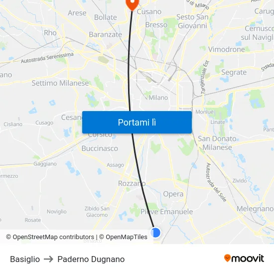 Basiglio to Paderno Dugnano map