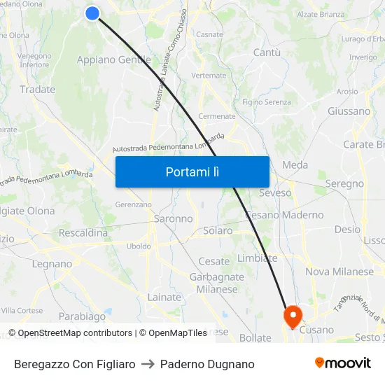 Beregazzo Con Figliaro to Paderno Dugnano map