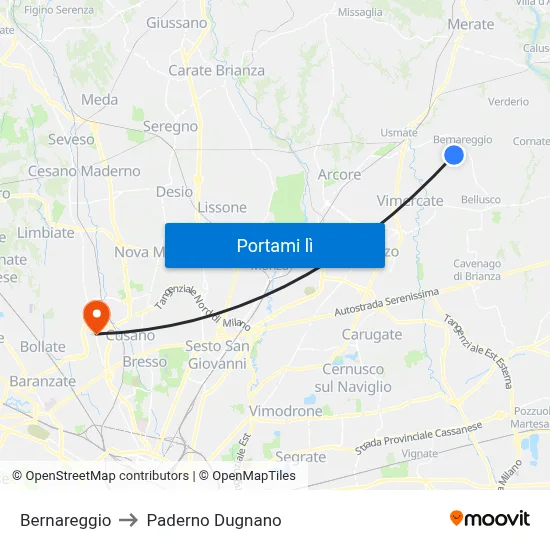 Bernareggio to Paderno Dugnano map