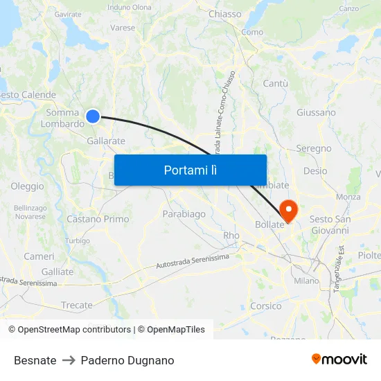 Besnate to Paderno Dugnano map