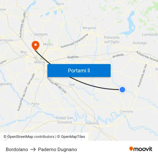 Bordolano to Paderno Dugnano map