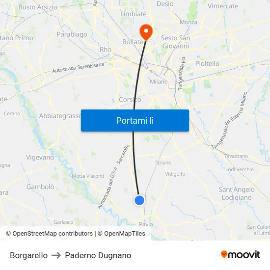 Borgarello to Paderno Dugnano map