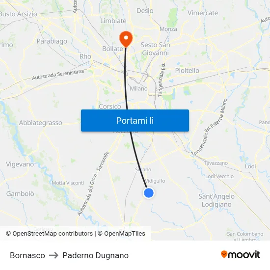 Bornasco to Paderno Dugnano map