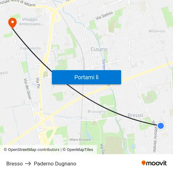 Bresso to Paderno Dugnano map