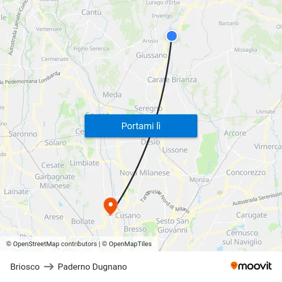 Briosco to Paderno Dugnano map