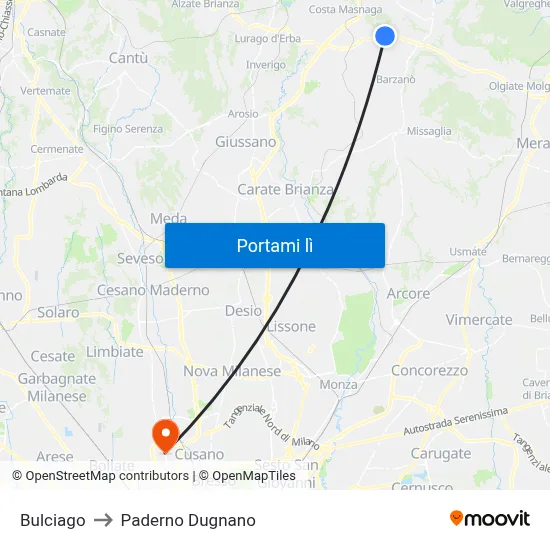 Bulciago to Paderno Dugnano map