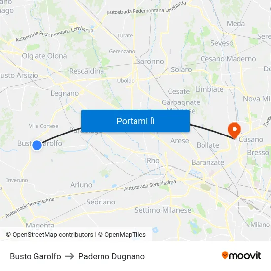 Busto Garolfo to Paderno Dugnano map