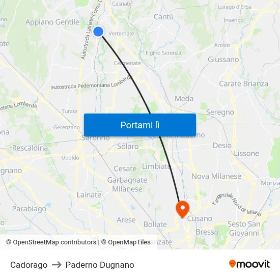 Cadorago to Paderno Dugnano map