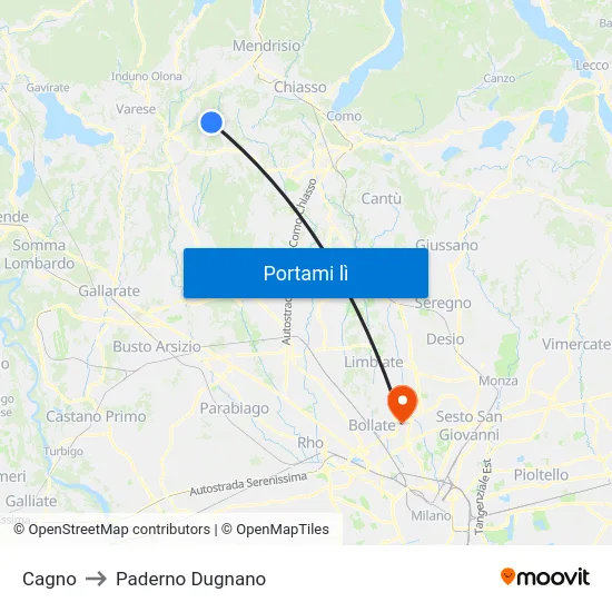 Cagno to Paderno Dugnano map