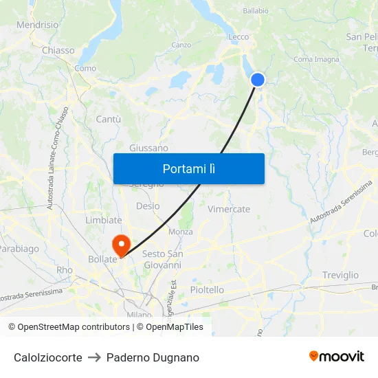 Calolziocorte to Paderno Dugnano map