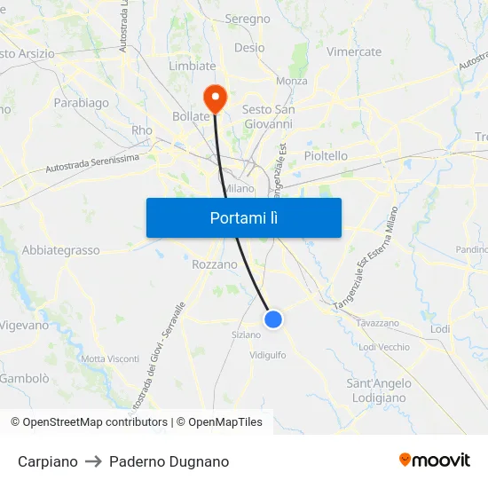 Carpiano to Paderno Dugnano map