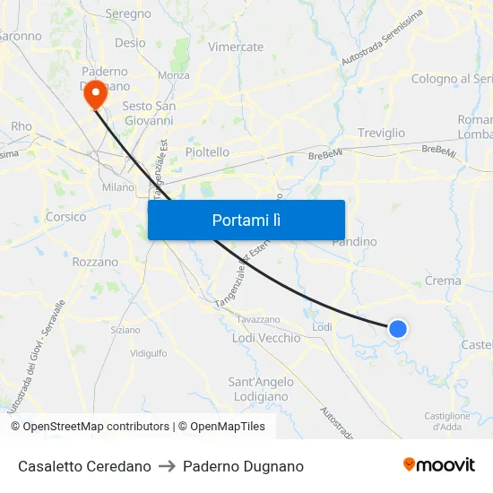 Casaletto Ceredano to Paderno Dugnano map