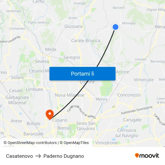 Casatenovo to Paderno Dugnano map