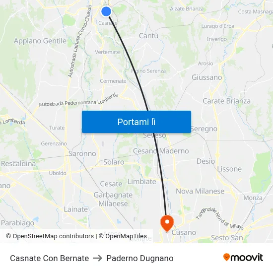 Casnate Con Bernate to Paderno Dugnano map